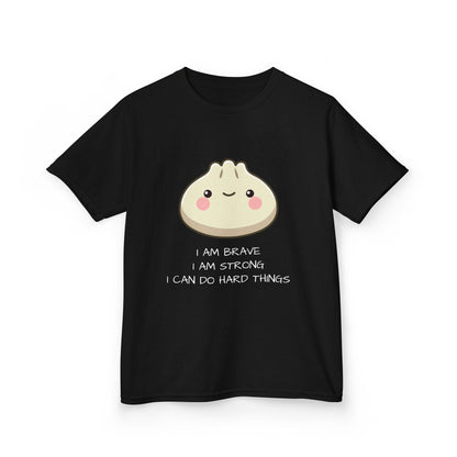 Marlee's Kids Tee — Cute Dumpling Graphic with 'I Am Brave, I Am Strong' Affirmation