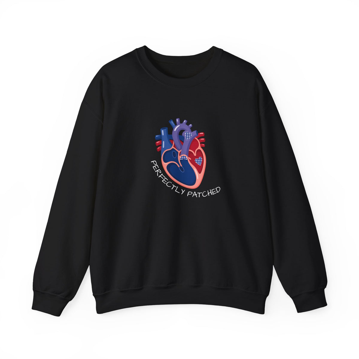 Crewneck Sweatshirt — 'Perfectly Patched' Anatomical Heart Graphic