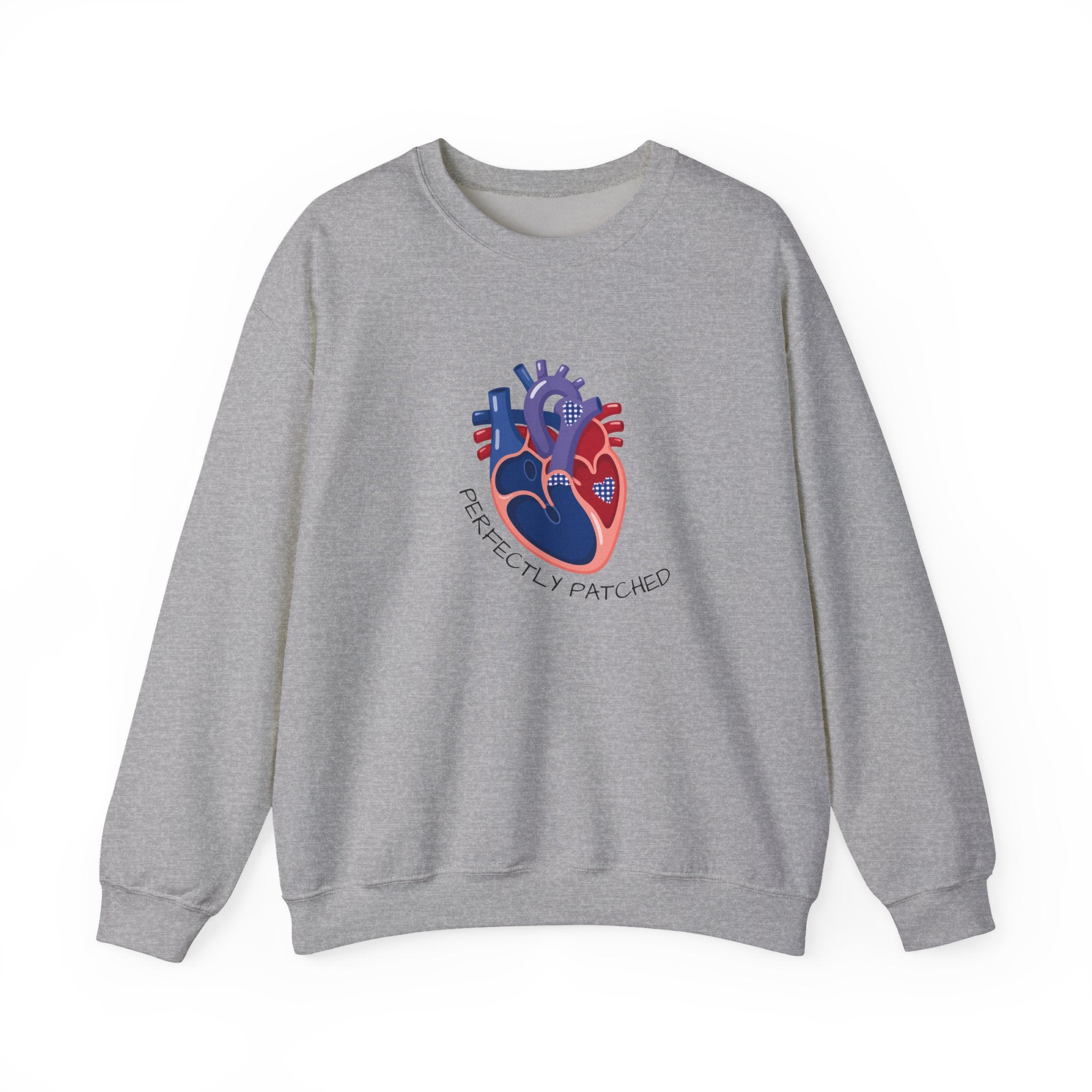 Crewneck Sweatshirt — 'Perfectly Patched' Anatomical Heart Graphic