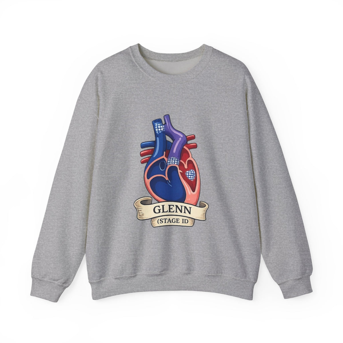 Heart Guitar Crewneck Sweatshirt — Personalized "GLENN (STAGE ID)" Musician Design
