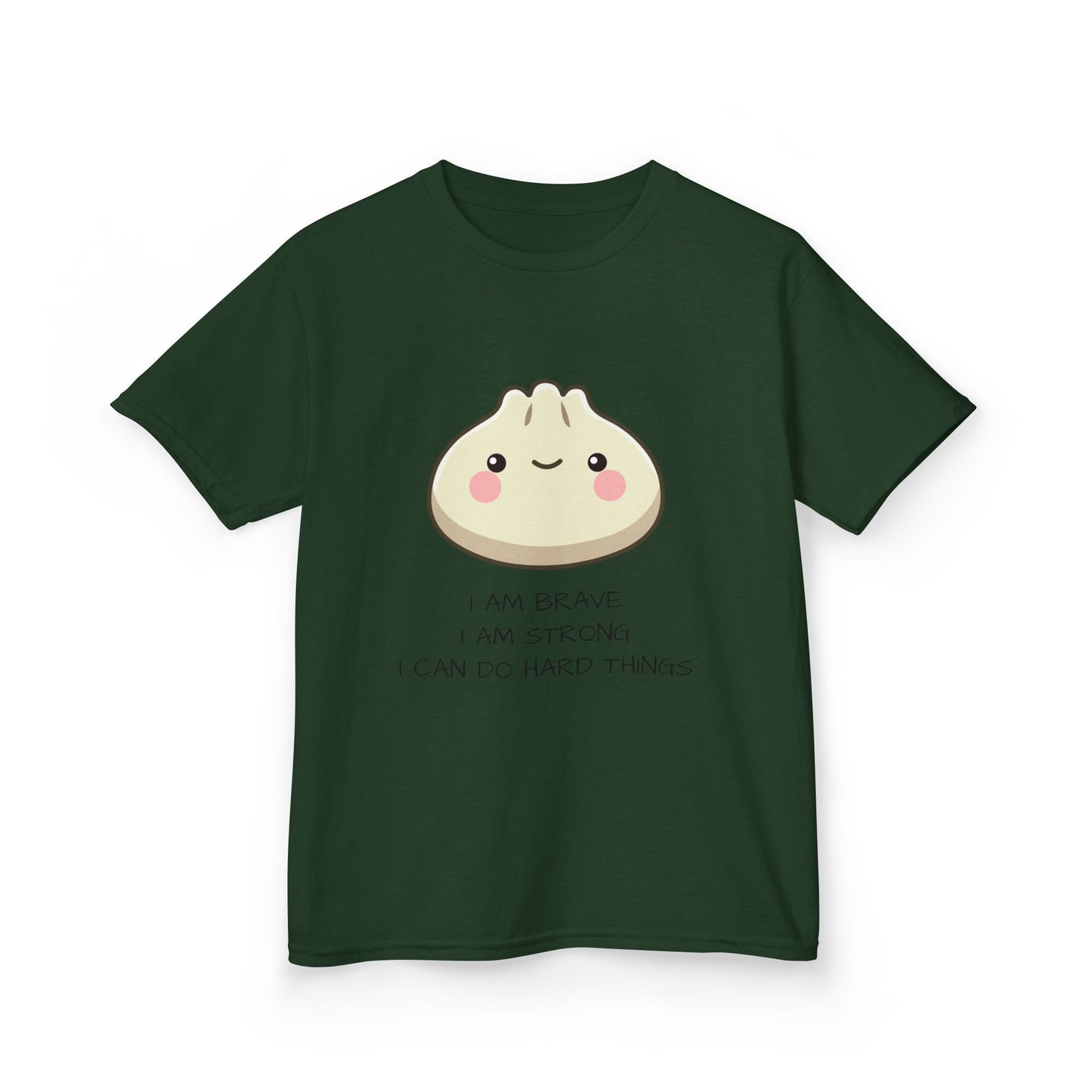 Marlee's Kids Tee — Cute Dumpling Graphic with 'I Am Brave, I Am Strong' Affirmation