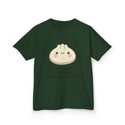 Marlee's Kids Tee — Cute Dumpling Graphic with 'I Am Brave, I Am Strong' Affirmation