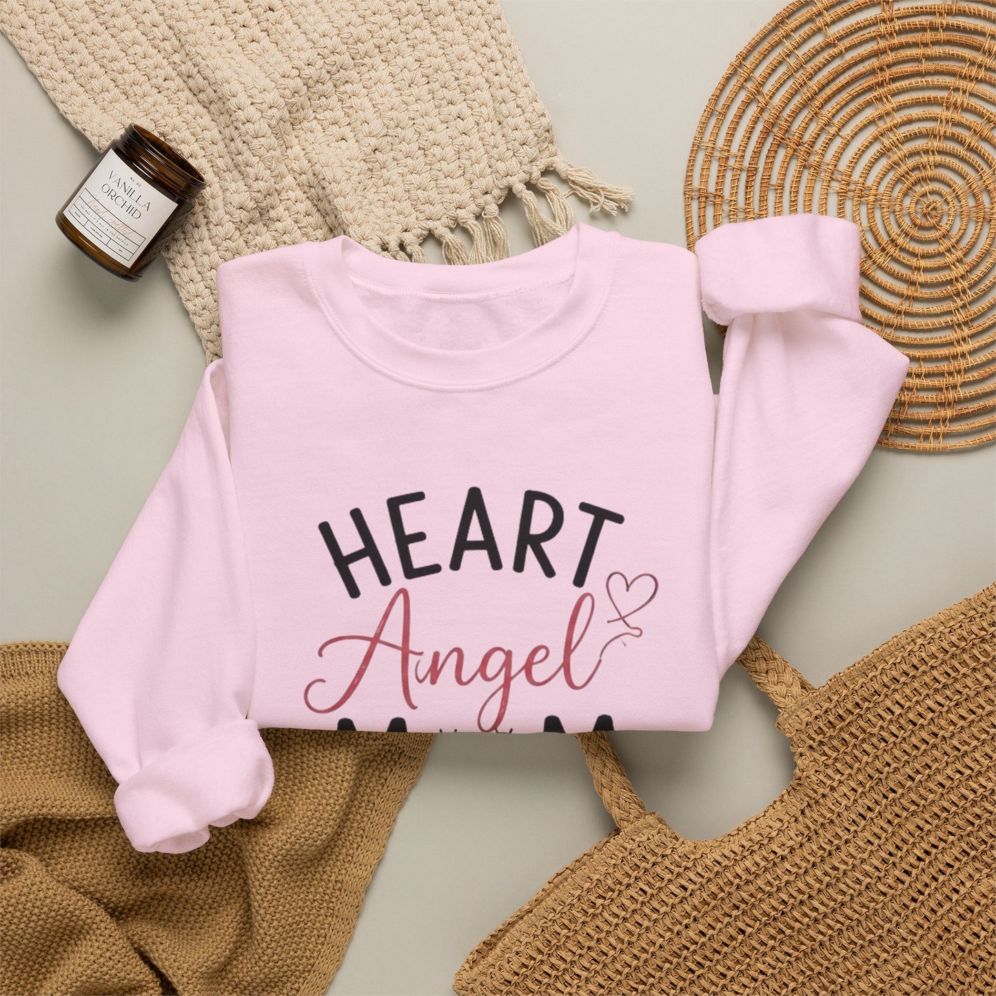 Sweatshirt — "Heart Angel Mom" Memorial Crewneck for Grieving Mothers