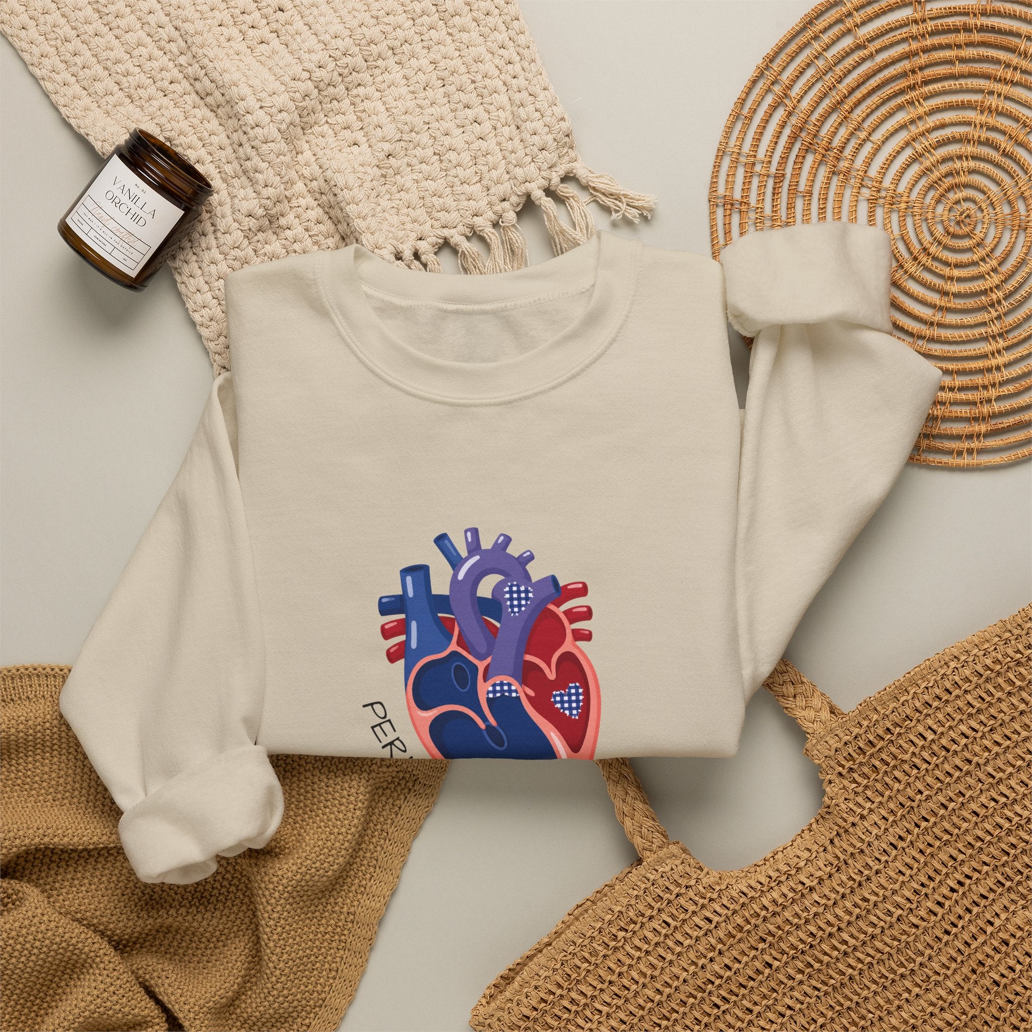 Crewneck Sweatshirt — 'Perfectly Patched' Anatomical Heart Graphic