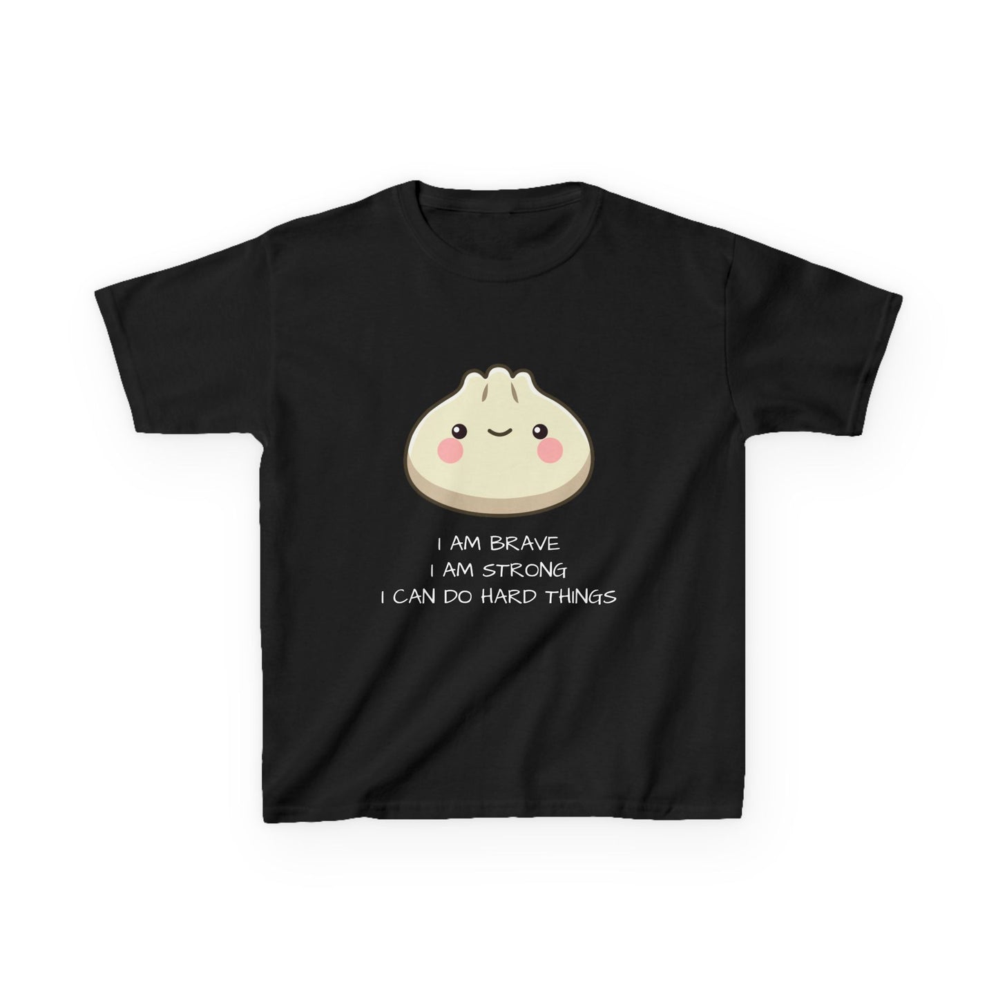 Marlee's Kids Tee — Cute Dumpling Graphic with 'I Am Brave, I Am Strong' Affirmation