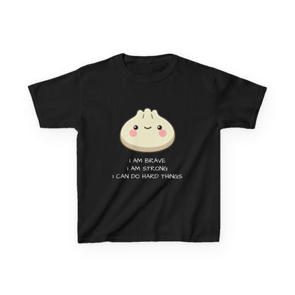 Marlee's Kids Tee — Cute Dumpling Graphic with 'I Am Brave, I Am Strong' Affirmation
