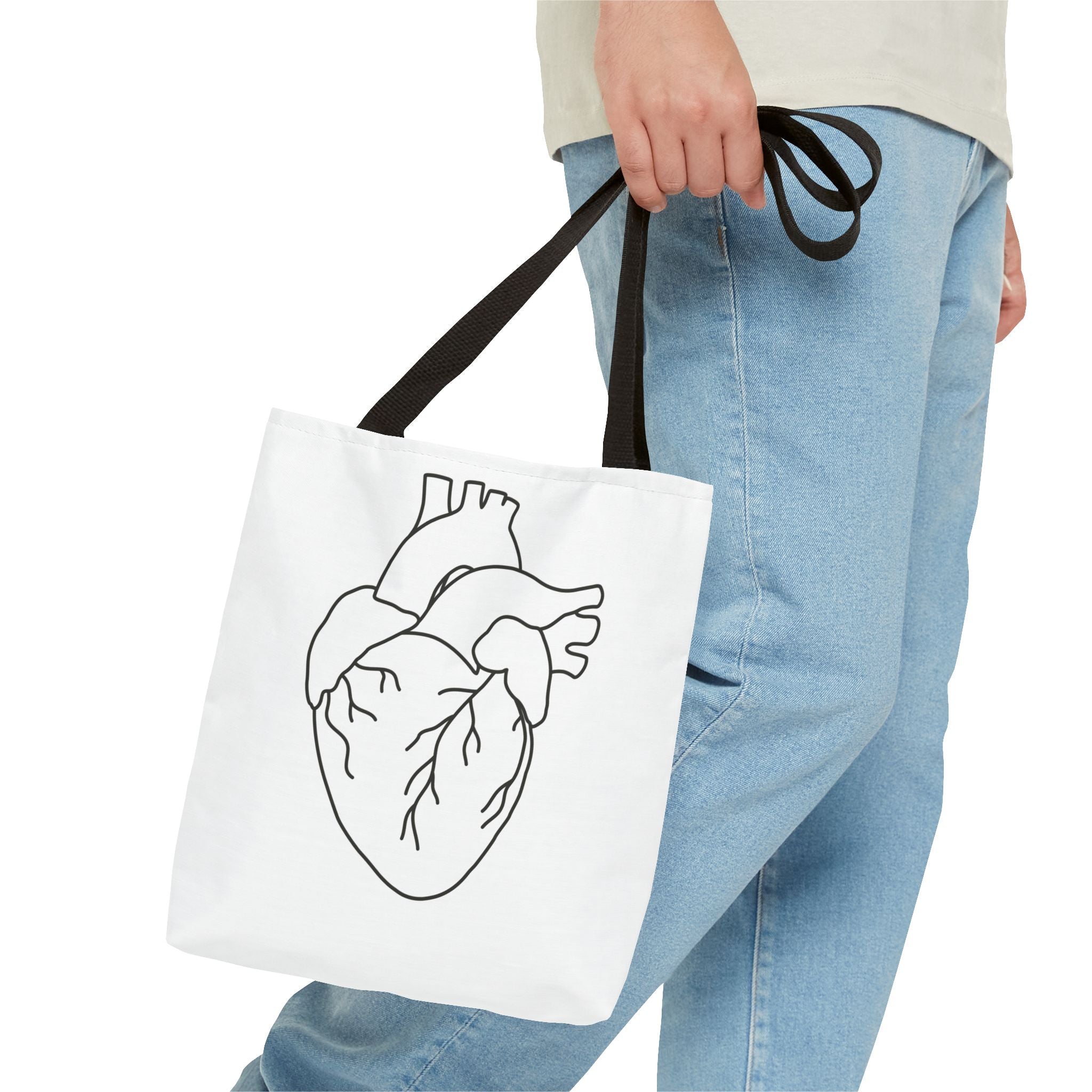 Anatomical Heart Tote Bag — Minimal Line Art Medical Shopper