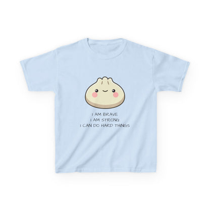 Marlee's Kids Tee — Cute Dumpling Graphic with 'I Am Brave, I Am Strong' Affirmation