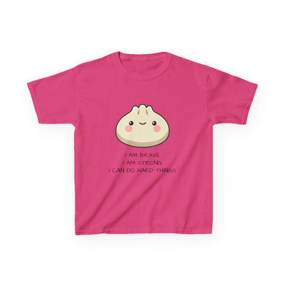 Marlee's Kids Tee — Cute Dumpling Graphic with 'I Am Brave, I Am Strong' Affirmation