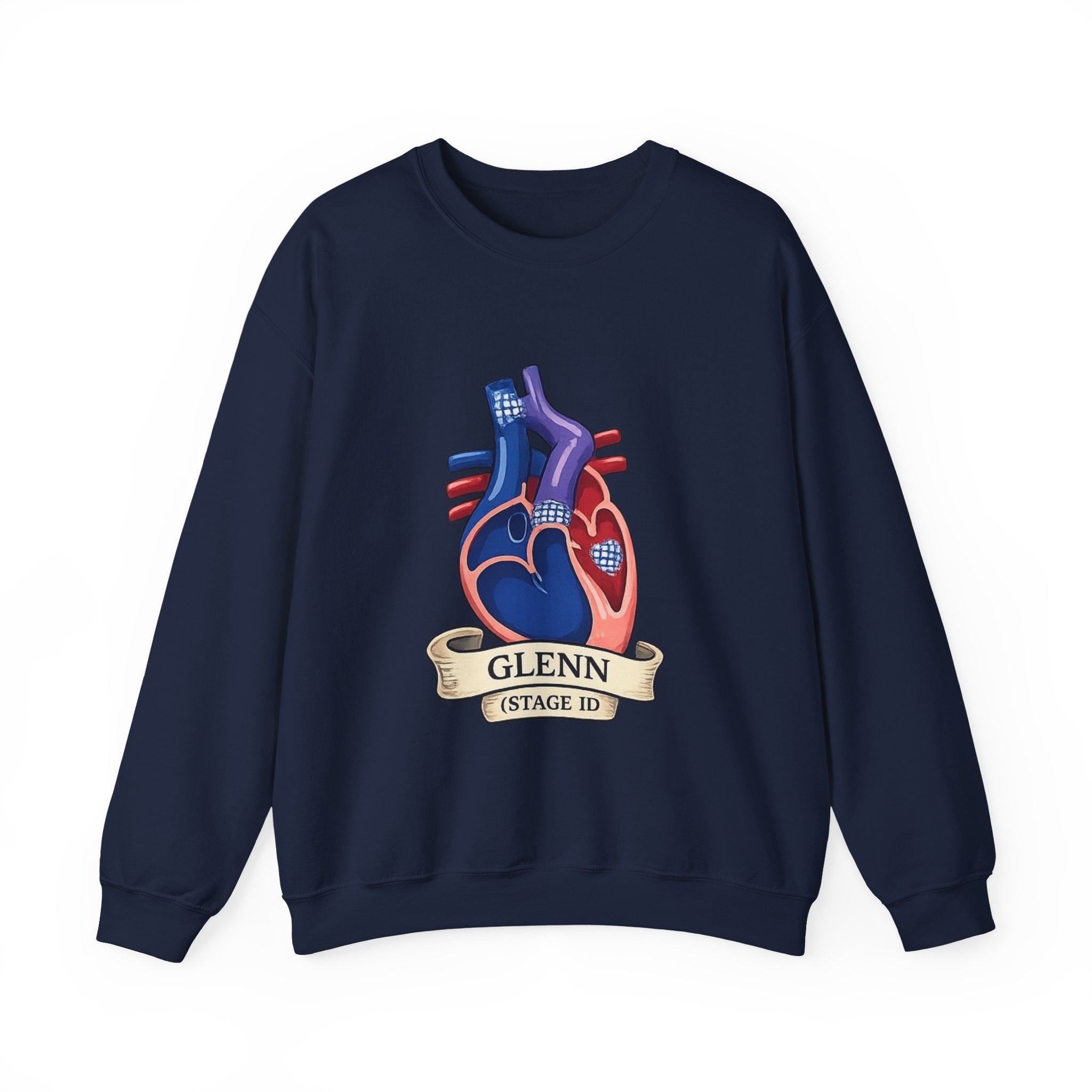 Heart Guitar Crewneck Sweatshirt — Personalized "GLENN (STAGE ID)" Musician Design