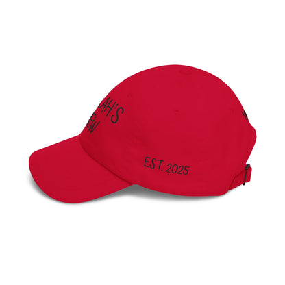 Delilah's Crew Embroidered Dad Cap — Personalized White Baseball Hat ("1 in 100" Back)