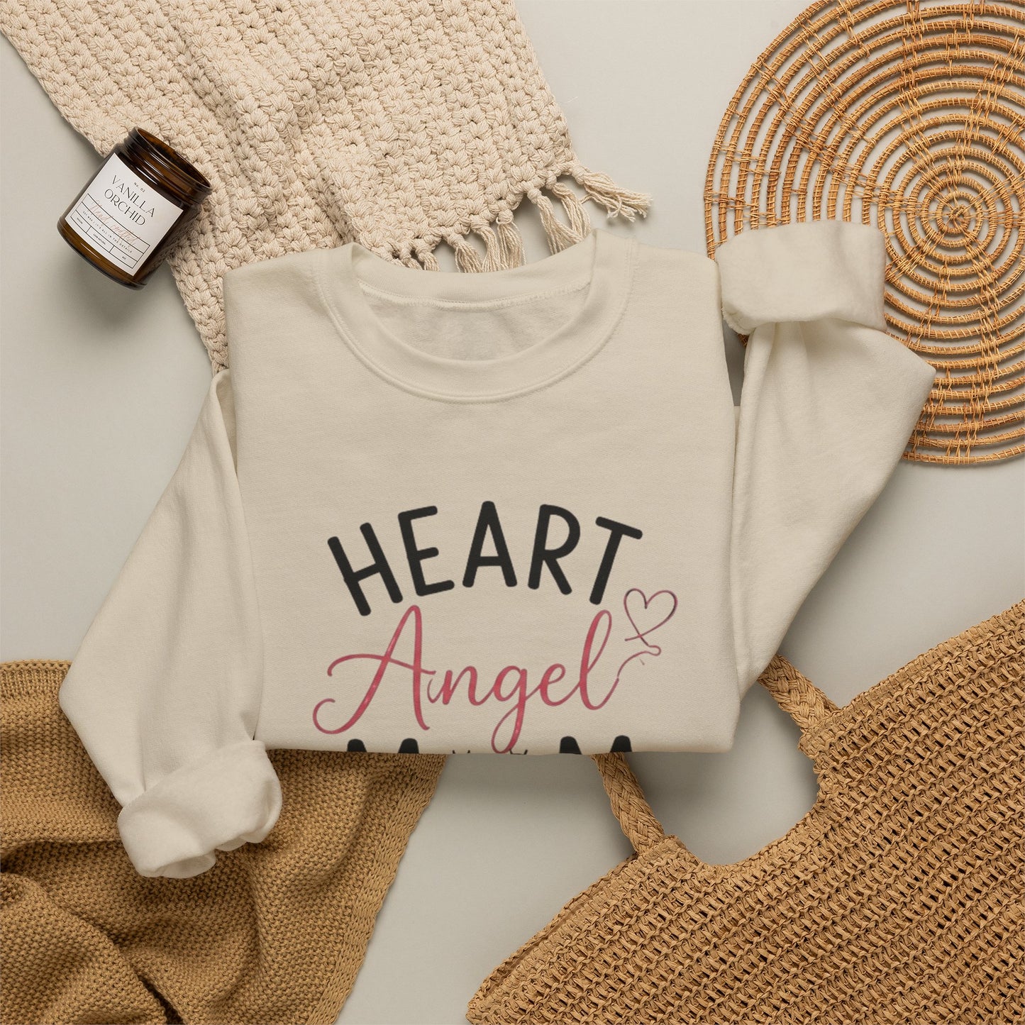Sweatshirt — "Heart Angel Mom" Memorial Crewneck for Grieving Mothers