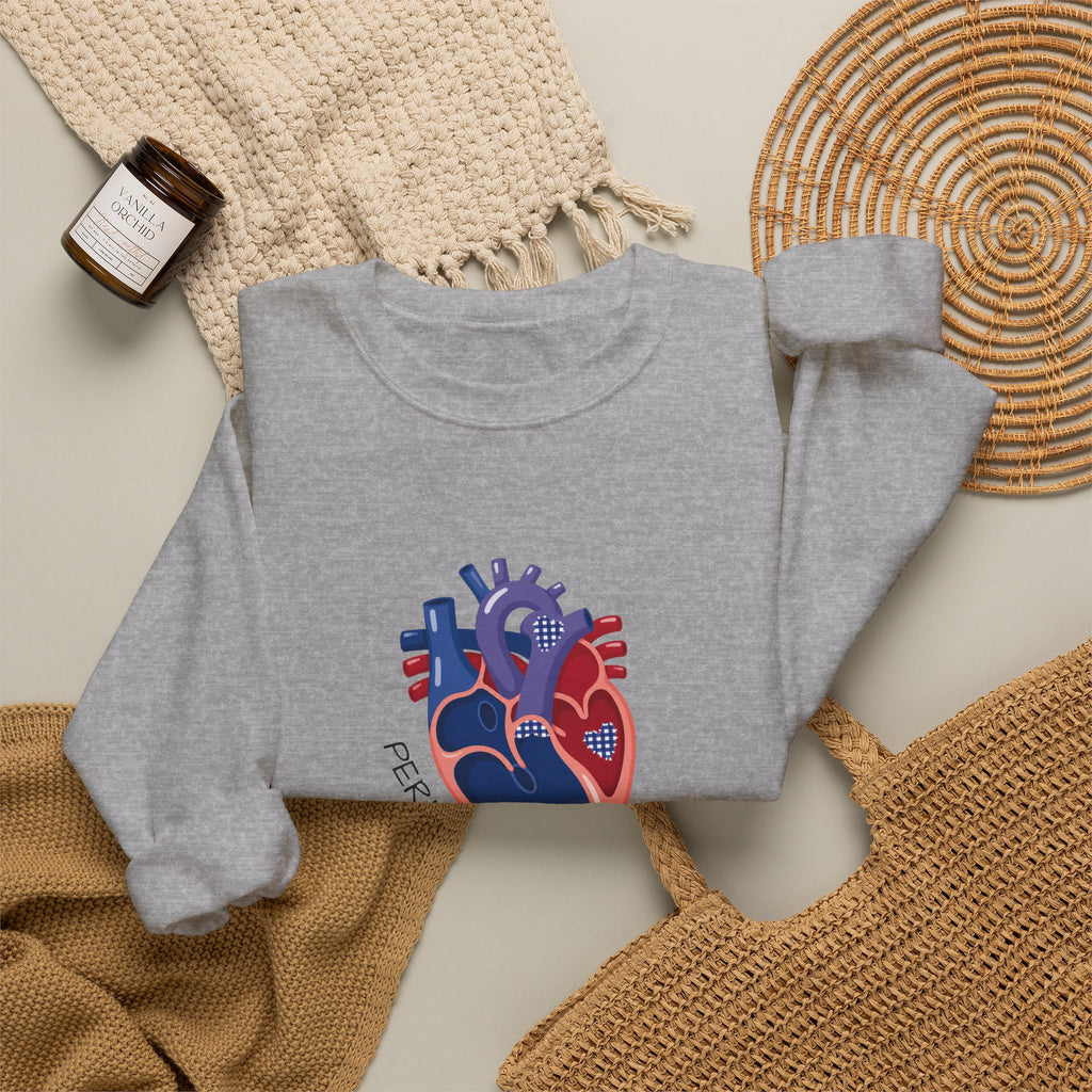 Crewneck Sweatshirt — 'Perfectly Patched' Anatomical Heart Graphic
