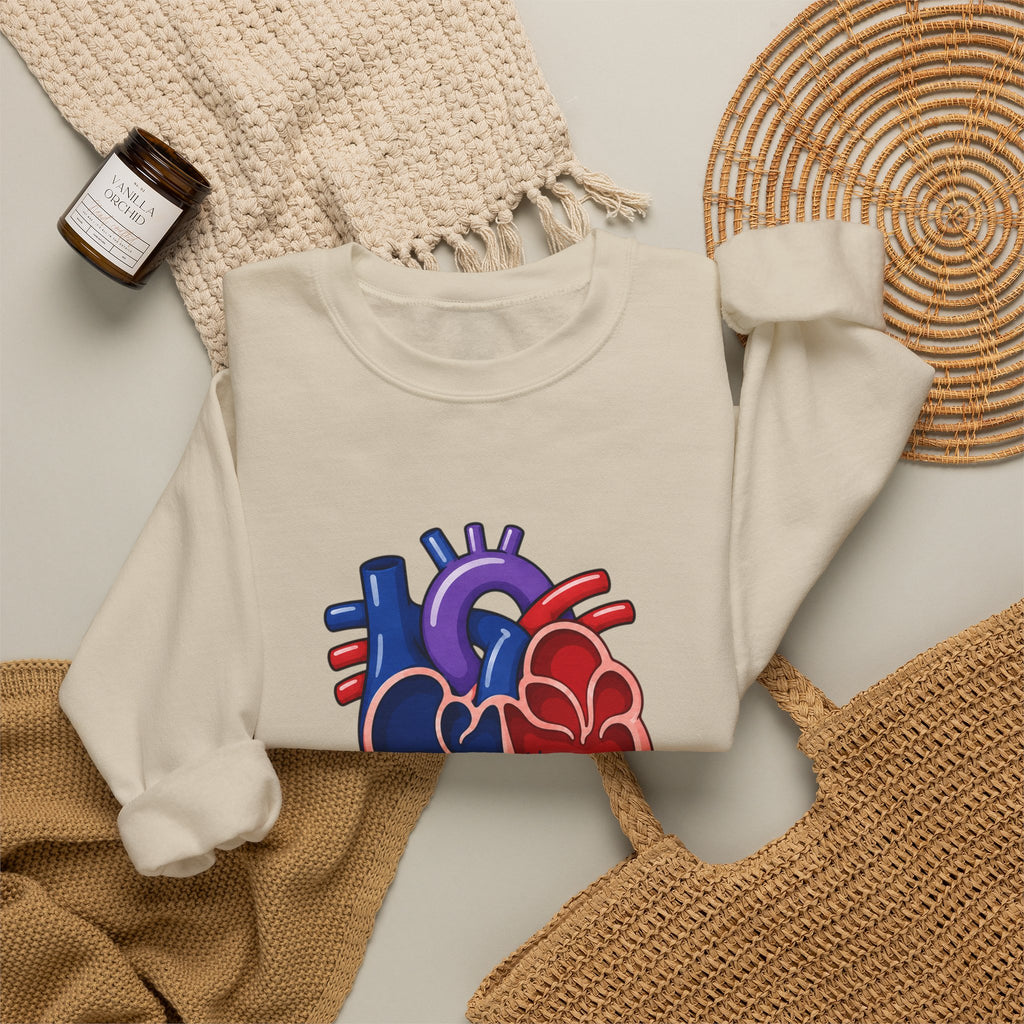 Bivent Heart Anatomy Sweatshirt — Bi Pride ‘Two Sides, One Strong Heart’ Crewneck